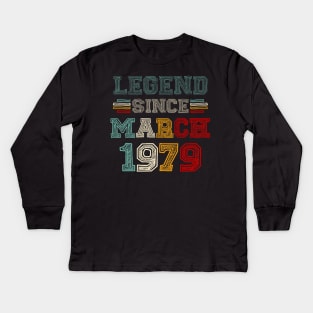 44 Years Old Legend Since March 1979 44th Birthday Kids Long Sleeve T-Shirt